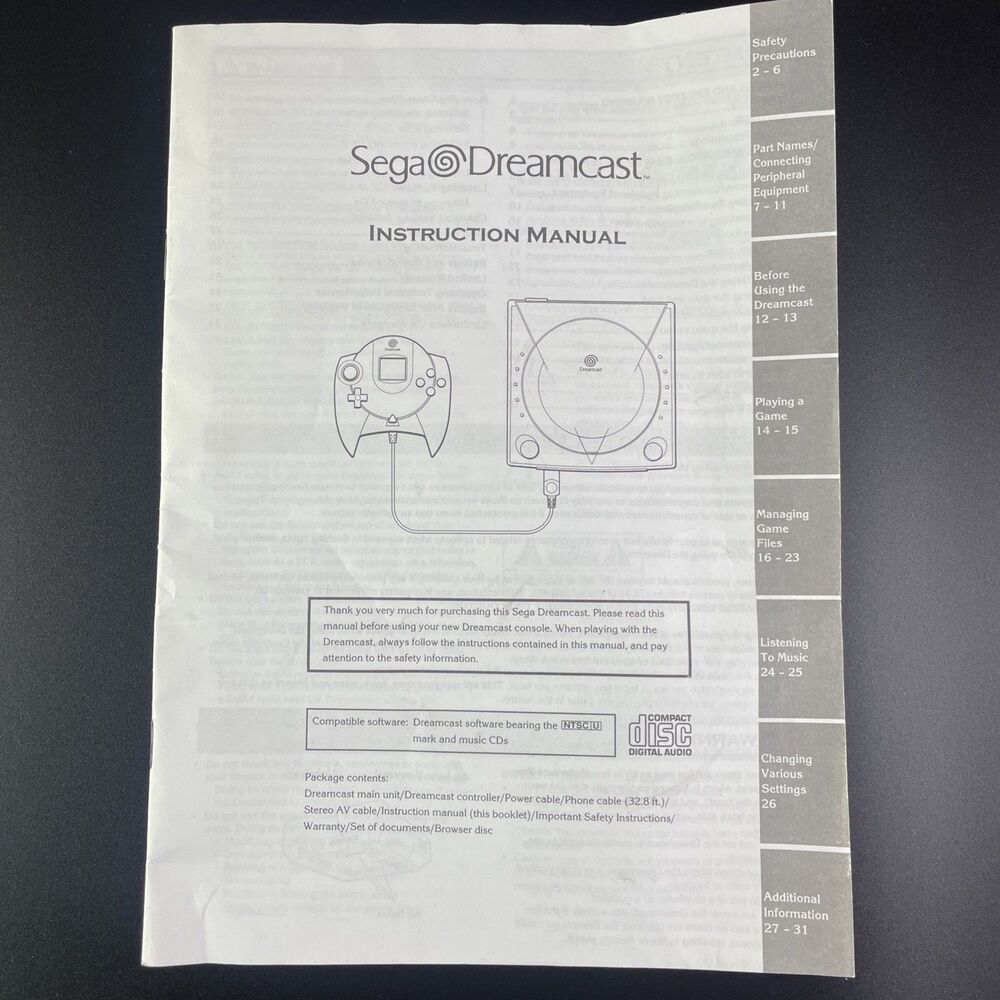 Sega Dreamcast Instruction Manual Original OEM 2000 For Console System NTSC